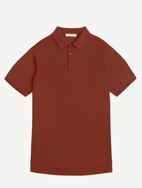 Luca Faloni Premium Short-Sleeve Knitted Cotton Polo in Rust, Large
